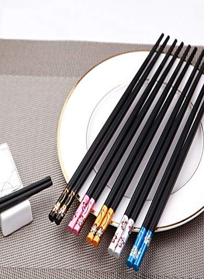 Iktu 5 Pairs Reusable Chopsticks Set - Fiberglass Japanese Chopsticks, Lightweight Easy to Use Chop Sticks with Case for Sushi, Noodles and Other Asian Food (Black Flower) - Image 2